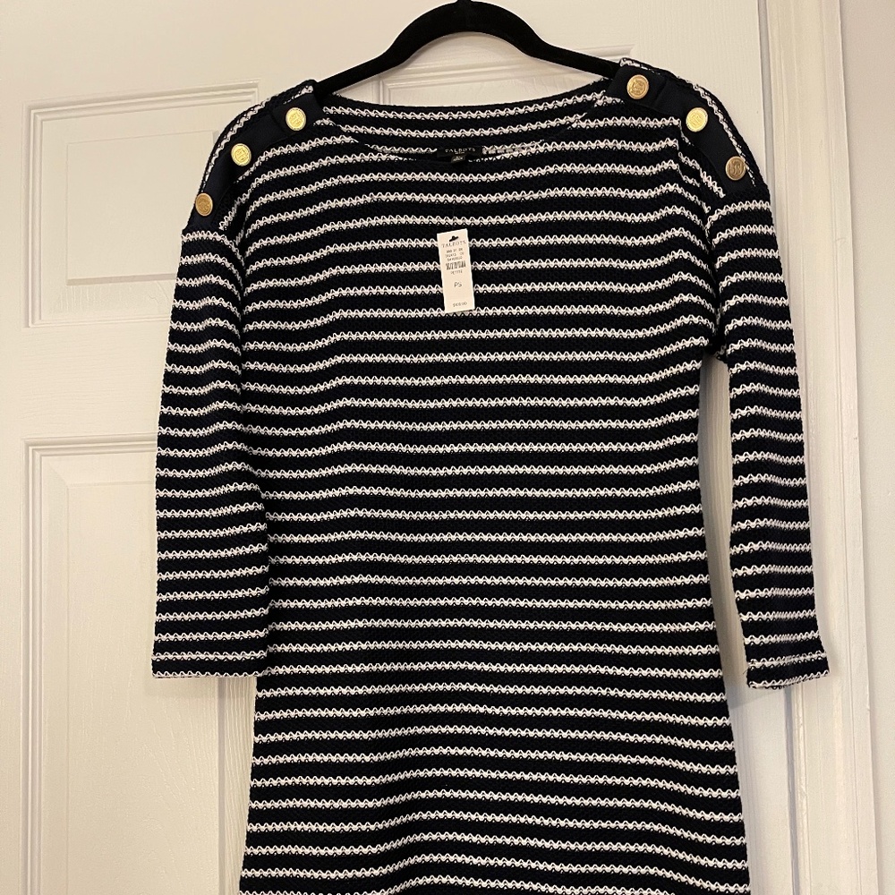 NEW! Talbots Knit Navy Stripped Dress -  Great for Fall and Florida Winters PS